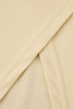 Apricot Casual Letter Print Slit Oblique Collar Plus Size Dresses