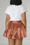 Rose Red Sexy Solid Patchwork Fold High Waist Type A Solid Color Bottoms