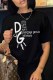 Black Casual Print Letter O Neck T-Shirts