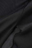 Black Sexy Patchwork Sequins See-through Backless Strapless Sleeveless Two Pieces