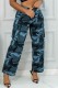 Blue Casual Camouflage Print Patchwork Regular High Waist Conventional Full Print Trousers