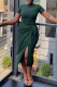 Green Casual Solid Bandage Slit O Neck Short Sleeve Two Pieces