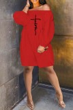Red Casual Print Basic Off the Shoulder Regular Romper