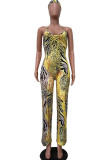 Leopard Print Sexy Print Leopard Patchwork Backless Halter Straight Jumpsuits