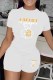 White Casual Print Letter O Neck Short Sleeve Two Pieces