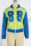 Red Casual Patchwork Sequins Zipper Collar Outerwear