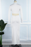 White Sexy Casual Solid Basic Turtleneck Long Sleeve Two Pieces