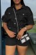 Black Casual Solid Patchwork Turndown Collar Regular Romper
