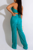 Rose Red Sexy Solid Patchwork Fold Without Belt Halter Sleeveless Two Pieces