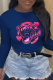 Navy Blue Sexy Casual Print Patchwork Letter O Neck Tops