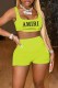 Fluorescent Green Street Print Letter U Neck Sleeveless Two Pieces