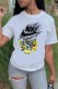 White Casual Print Letter O Neck T-Shirts