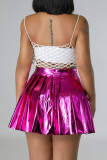 Rose Red Sexy Solid Patchwork Fold High Waist Type A Solid Color Bottoms