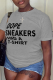 Grey Casual Street Print Patchwork Letter O Neck T-Shirts