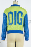 Red Casual Patchwork Sequins Zipper Collar Outerwear