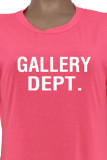 Rose Red Casual Street Print Letter O Neck Irregular Dress Dresses