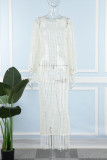 White Sexy Solid Tassel Hollowed Out Patchwork Slit Swimwears Cover Up