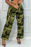 Blue Casual Camouflage Print Patchwork Regular High Waist Conventional Full Print Trousers