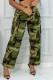 Green Casual Camouflage Print Patchwork Regular High Waist Conventional Full Print Trousers