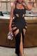 Black Sexy Solid Hollowed Out Patchwork U Neck Pencil Skirt Dresses