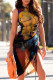 Colour Sexy Street Print Patchwork Draw String See-through Asymmetrical O Neck Irregular Dress Dresses