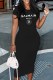 Black Casual Print Letter O Neck One Step Skirt Dresses
