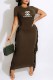 Green Casual Print Tassel Letter O Neck One Step Skirt Dresses