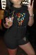 Black Casual Print Letter O Neck Short Sleeve Two Pieces