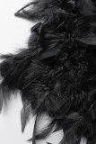 Black Celebrities Solid Patchwork Feathers High Waist Straight Solid Color Bottoms