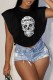 Black Casual Print Letter O Neck T-Shirts