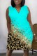 Cyan Casual Print Basic V Neck Sleeveless Dress Dresses