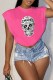 Rose Red Casual Print Letter O Neck T-Shirts