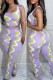 Purple Casual Print Vests Pants U Neck Sleeveless Two Pieces