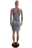 Black And White Sexy Print Backless Spaghetti Strap Sleeveless Dress Dresses