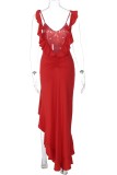 Red Sexy Solid Backless Slit Spaghetti Strap Long Dress Dresses