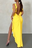 Red Sexy Solid Backless Slit Spaghetti Strap Long Dress Dresses