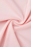 Pink College Solid Patchwork Zipper Collar Regular Rompers