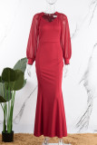 Blue Elegant Solid Patchwork Asymmetrical Collar Evening Dress Dresses