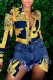 Yellow Casual Print Patchwork Shirt Collar Tops