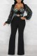 Black Casual Patchwork Tassel Sequins Regular Jumpsuits