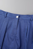 Deep Blue Sexy Solid Patchwork Fold Regular High Waist Type A Solid Color Bottoms