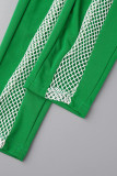 Green Sexy Solid Patchwork See-through O Neck Sleeveless Two Pieces