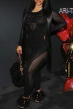 Orange Sexy Solid See-through O Neck Skinny Jumpsuits