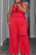 Red Casual Print Ripped Letter U Neck Sleeveless Two Pieces