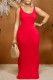 Red Casual Solid Patchwork U Neck Vest Dress Dresses