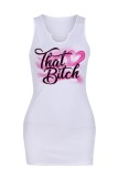White Sexy Casual Print Basic V Neck Vest Dress Dresses
