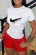 Red Casual Print Patchwork O Neck Short Sleeve Two Pieces