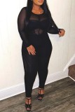 Orange Sexy Solid See-through O Neck Skinny Jumpsuits