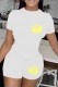 White Casual Print Letter O Neck Short Sleeve Two Pieces