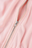 Pink College Solid Patchwork Zipper Collar Regular Rompers